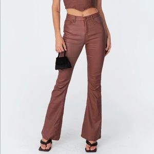 EDIKTED Luna Faux Leather Flare Jeans